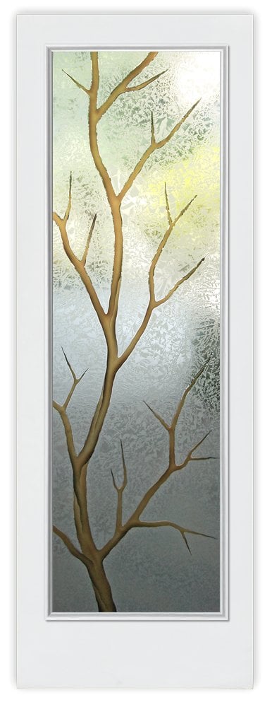 Branch Out 2 Semi-Private 3D Enhanced Painted Gluechip Glass Finish exterior front entry glass door tree design sans soucie