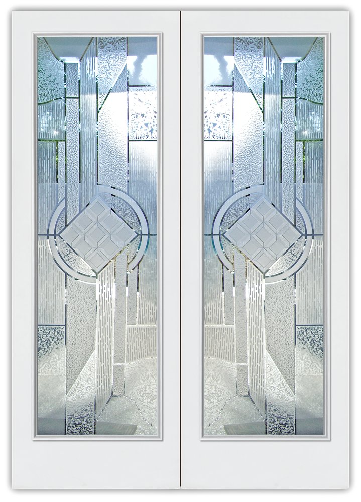 Matrix Chardonnay Semi-Private 3D Enhanced Effect Clear Glass Finish exterior front entry glass door pair abstract design sans soucie