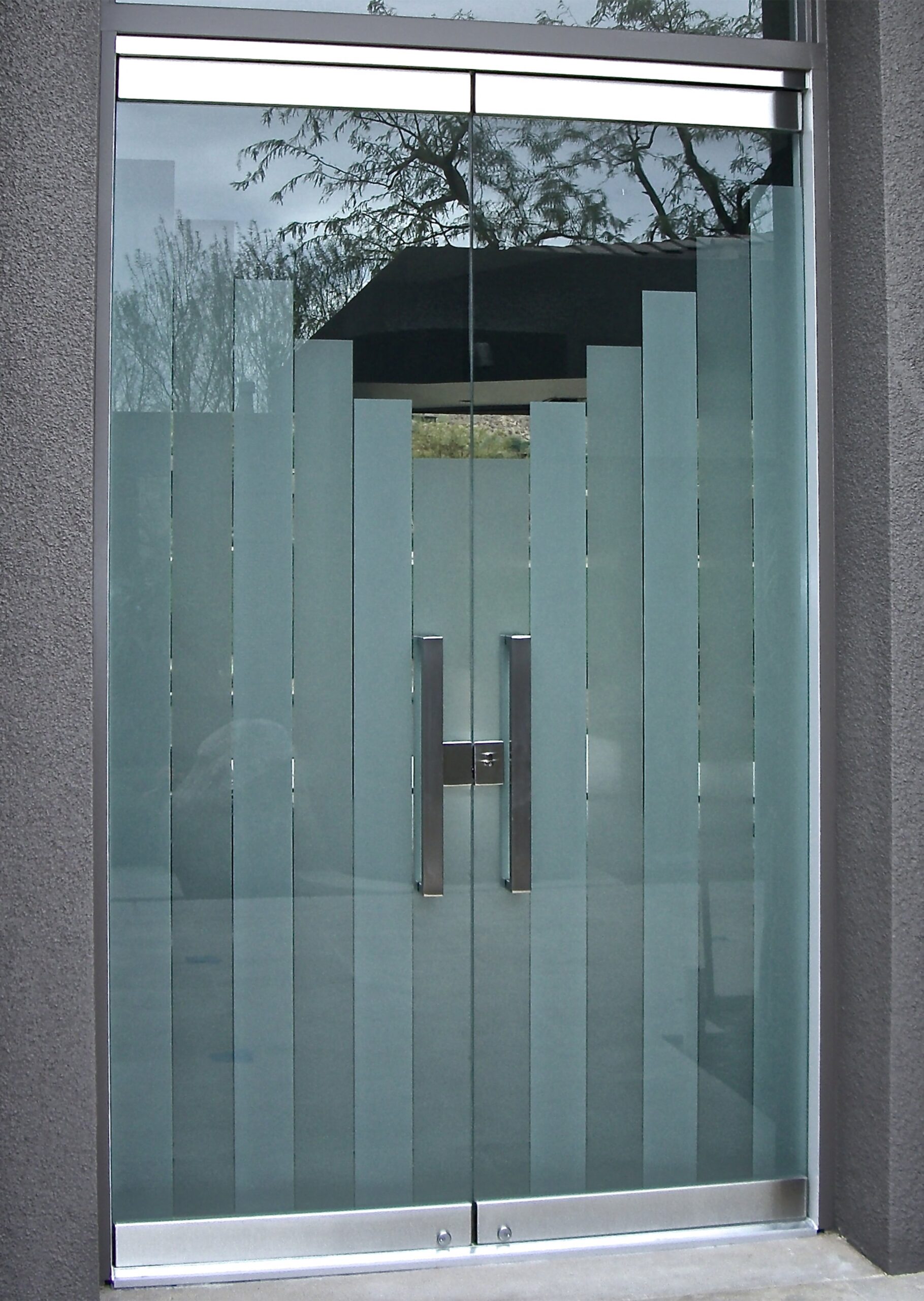 frameless glass front entry doors with modern frosted glass design towers design by sans soucie art glass