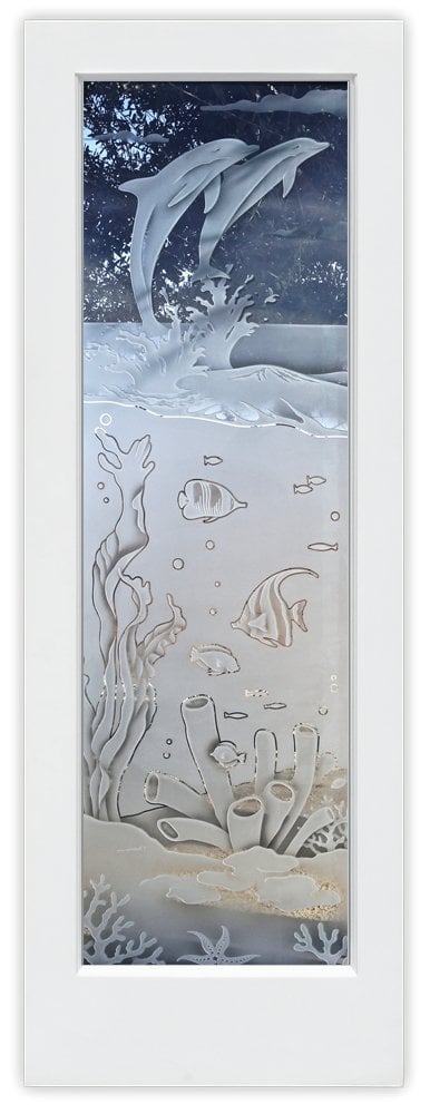 Aquarium Dolphins Semi-Private 
3D Enhanced Neg Frosted Glass Finish Marine Life Coastal Design Glass Pantry Door Interior Door Sans Soucie