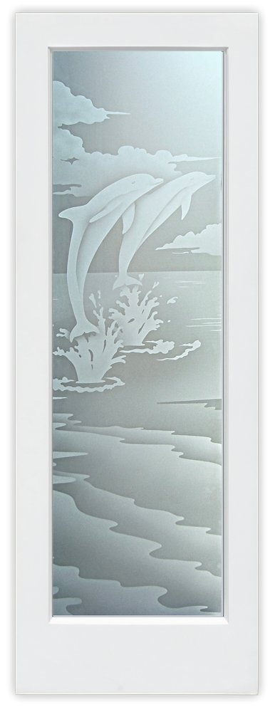 Dolphins Leaping Private 
2D Frosted Glass Finish Nautical Coastal Design Glass Pantry Door Interior Door Sans Soucie