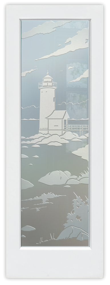 Lighthouse Distant Private 3D Frosted Glass Finish Nautical Coastal Design Glass Pantry Door Interior Door Sans Soucie