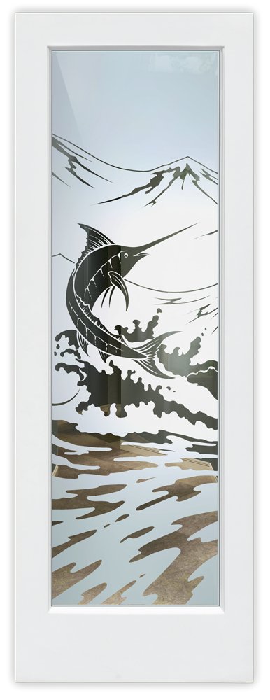 Marlin Semi-Private 1D Negative 
Frosted Glass Finish Nautical Coastal Design Glass Pantry Door Interior Door Sans Soucie