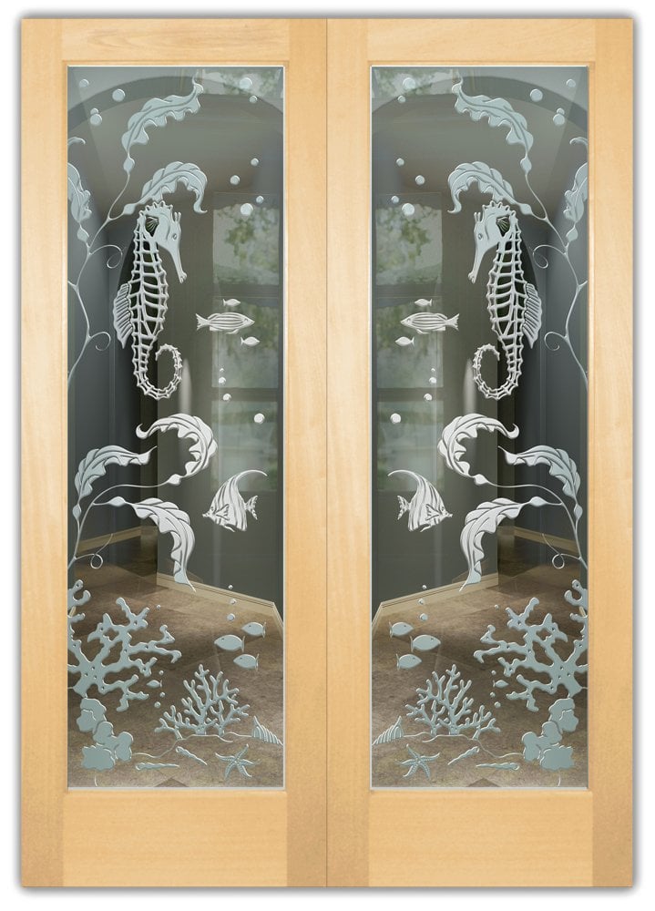 Aquarium Seahorse Not Private
3D Effect Clear Glass Finish Coastal Design Glass Pantry Door Pair Interior Door Sans Soucie