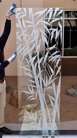 Partition with a Frosted Glass Bamboo Shoots IV Asian Design for Semi-Private by Sans Soucie Art Glass