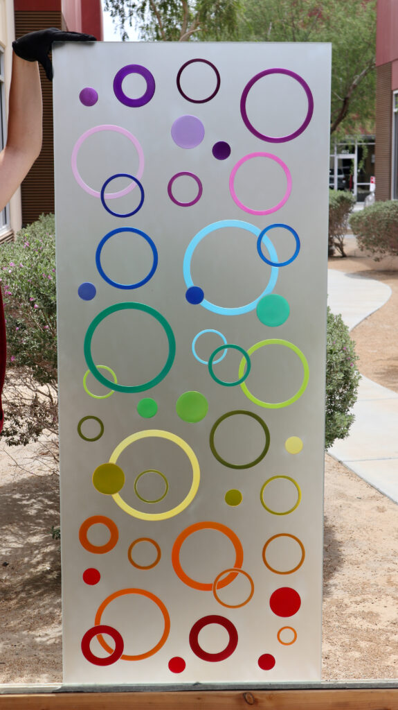 Etched Glass Panel with painted circularity design
