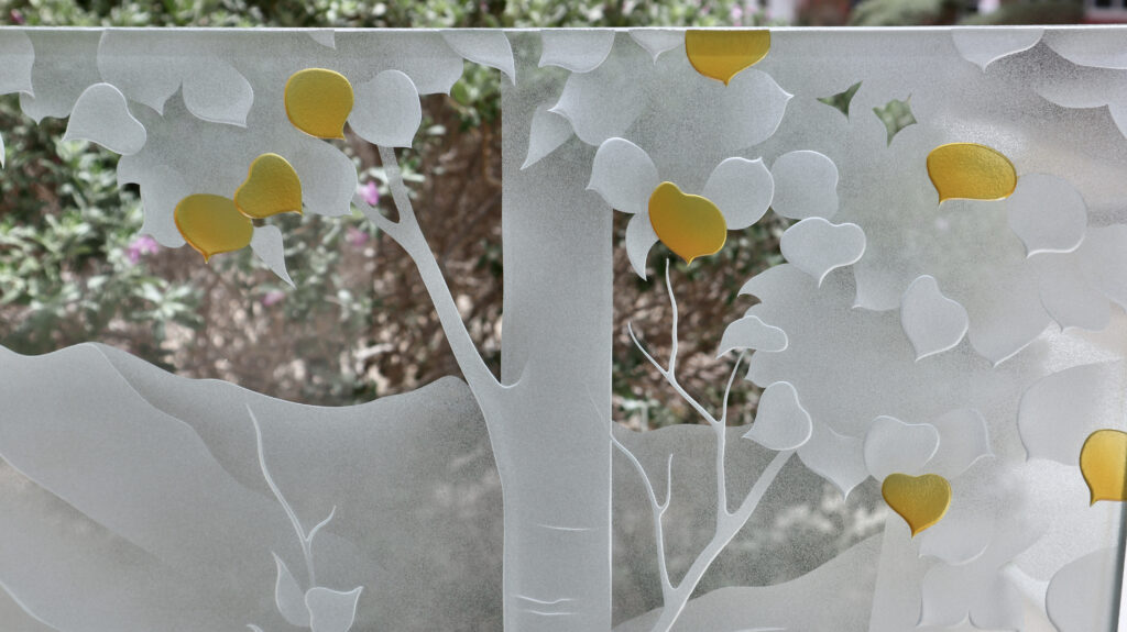 Close-up of Birch in the Rockies glass panel design