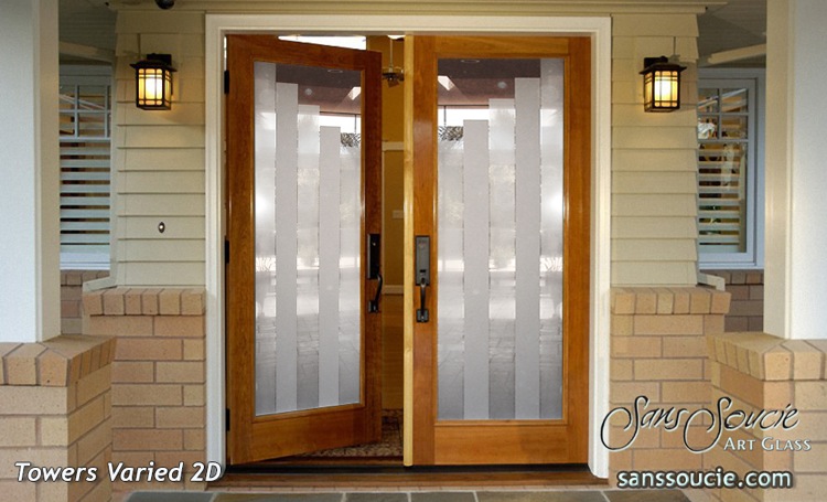 Towers Semi-Private 1D Misted 
Clear Glass Finish entry front frosted glass double door Sans Soucie 
