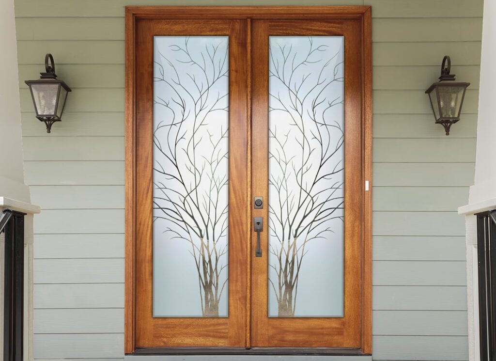 Wispy Tree Semi-Private 1D Negative 
Frosted Glass finish entry front frosted glass double door Sans Soucie 