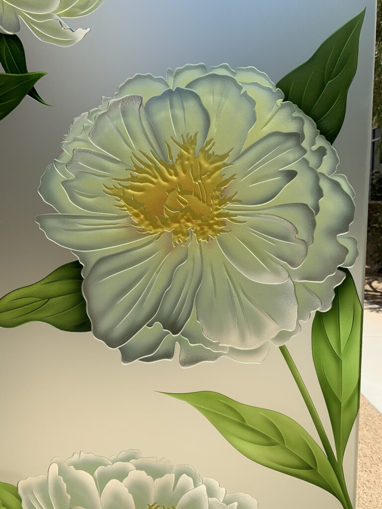 Country Farmhouse Peonies 
Private 3D Enhanced Painted Frosted Glass Pantry Door Interior Sans Soucie 
