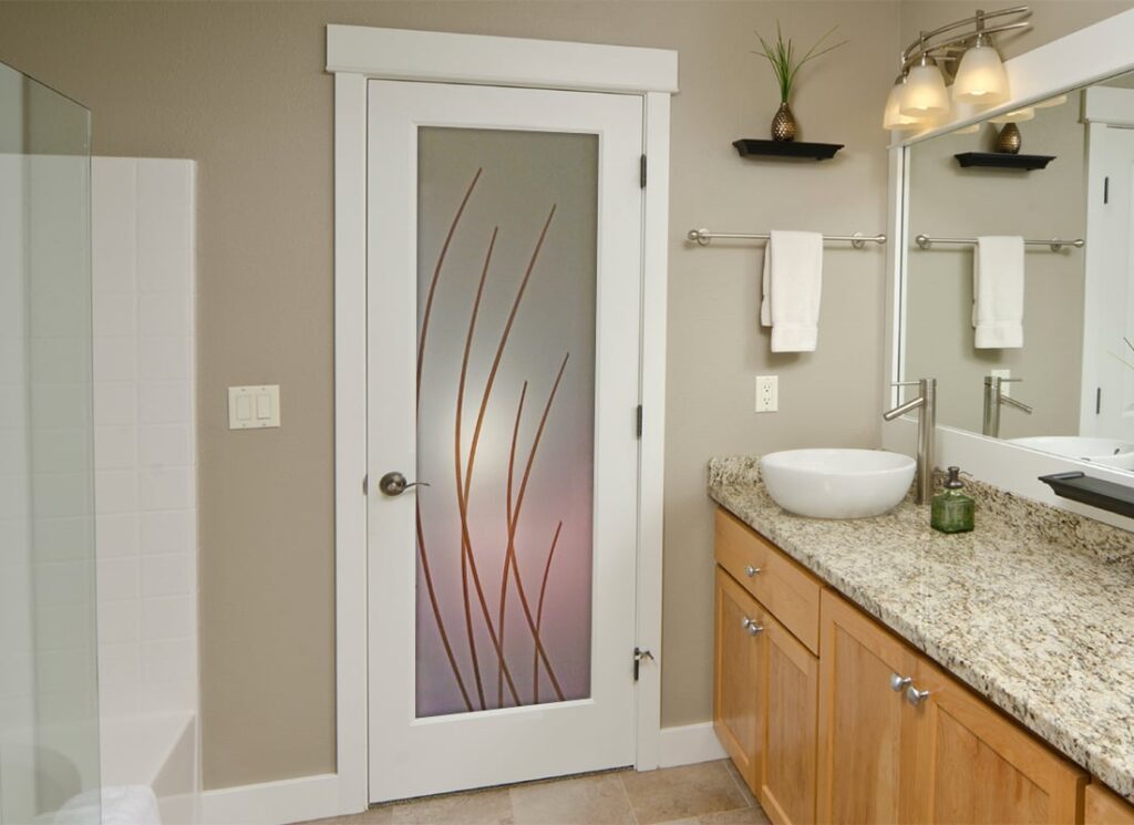 Modern Design Sleek Arcs Private 3D Enhanced Painted Frosted Glass Door Interior bedroom bathroom kitchen double door Sans Soucie 