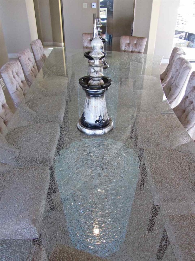 Shattered Glass Ultra Clear Boomerang Not Private Shattered Ultra Clear Shattered Glass Finish Dining Table Sans Soucie