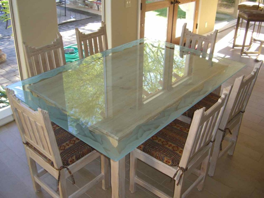 Custom glass table top with square corner.