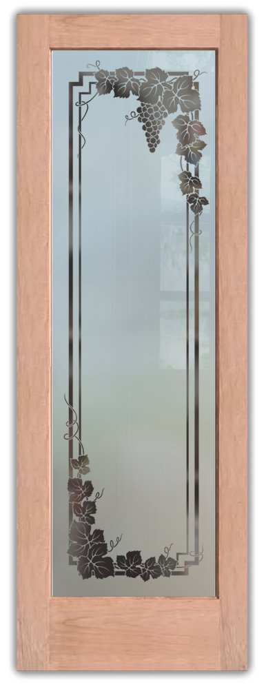 Vineyard Grapes Garland Semi-Private 1D Negative Frosted Effect Frosted Glass Finish pantry door cherry wood sans soucie