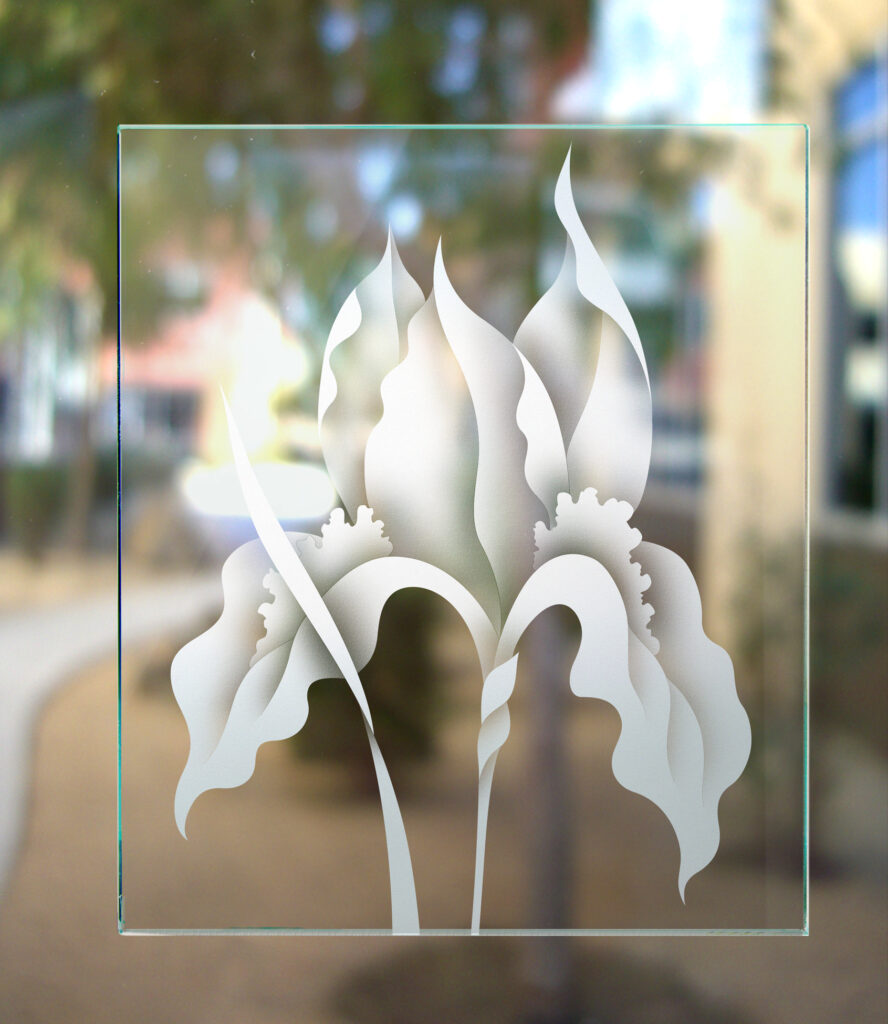 2D glass effect iris on clear glass finish background sans soucie 