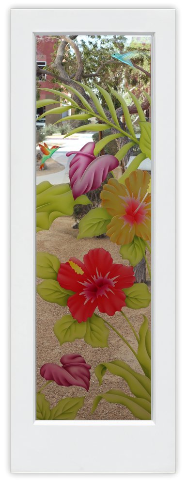 Hibiscus Anthurium tropical flowers Not Private 3D Enhanced Painted Clear Glass Finish Pantry Glass Door Interior Sans Soucie 
