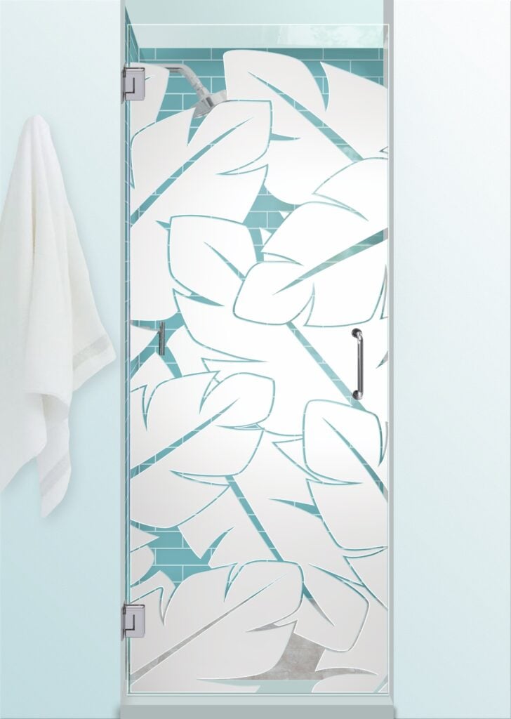 Banana Leaves Not Private 3D 
Clear Glass Finish frameless glass shower door coastal design tropical sans soucie 