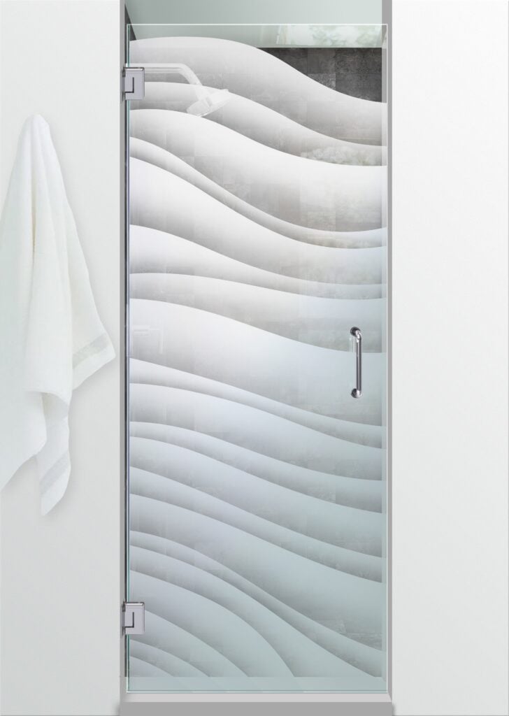 Dreamy Waves Semi-Private 2D 
Clear Glass Finish frameless glass shower door coastal design wave pattern sans soucie 