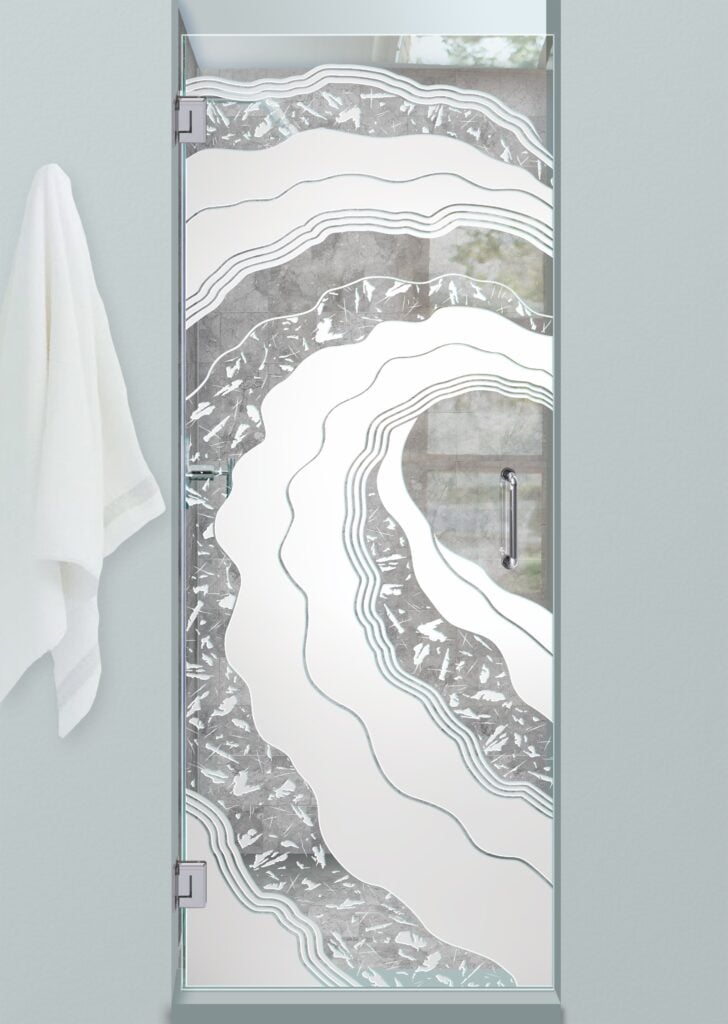 Metacurl Not Private 3D Clear Glass Finish frameless glass shower door coastal design wave patternl sans soucie 