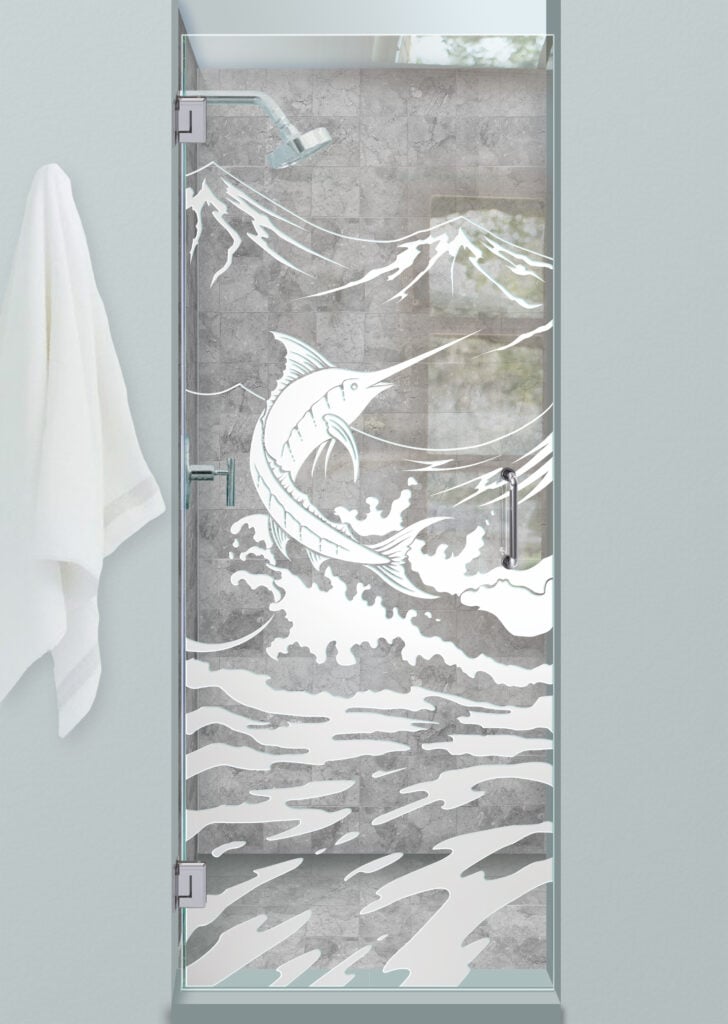 Marlin Not Private 3D Clear Glass Finish glass shower door nautical coastal design sans soucie