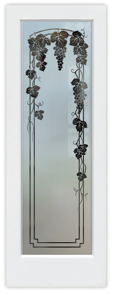 Frosted Glass Finish Vineyard Grapes Trellis Semi-Private 1D Negative Glass Pantry Doors Interior Glass Door Sans Soucie 