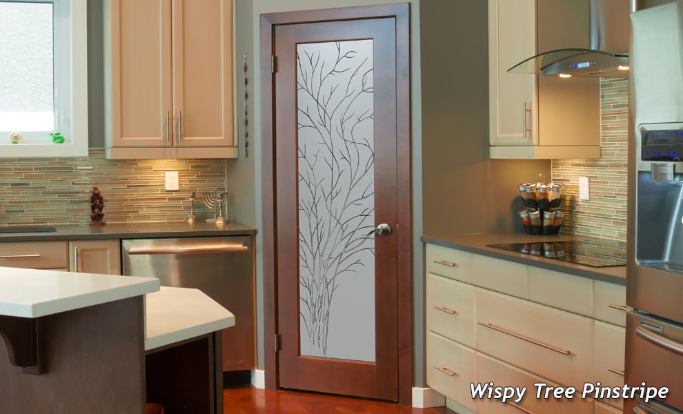 Wispy Tree Semi-Private 1D Pinstripe 
Frosted Glass Finish Glass Pantry Doors Interior Door Sans Soucie 