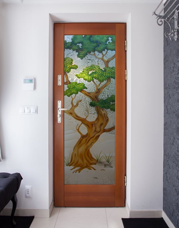 Bonsai Semi-Private 3D Enhanced Painted Gluechip Glass Finish Glass Pantry Doors Glass Interior Door Sans Soucie 