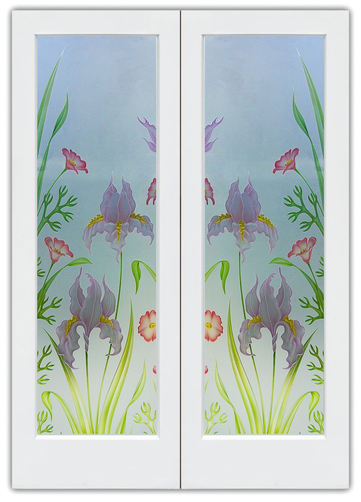 Iris Poppy Private 3D Enhanced Painted Frosted Glass FinishGlass Pantry Double Doors Interior Doors Sans Soucie 