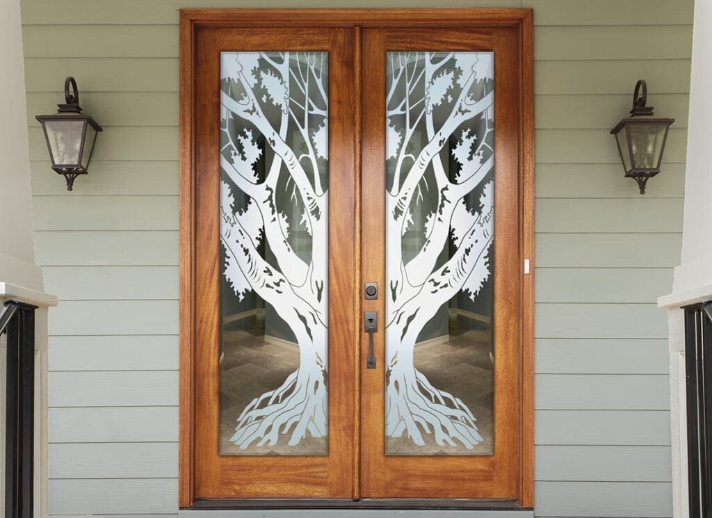 Oak Tree II Not Private 1D Positive Clear Glass Entry Front Double Doors Farmhouse Decor Sans Soucie