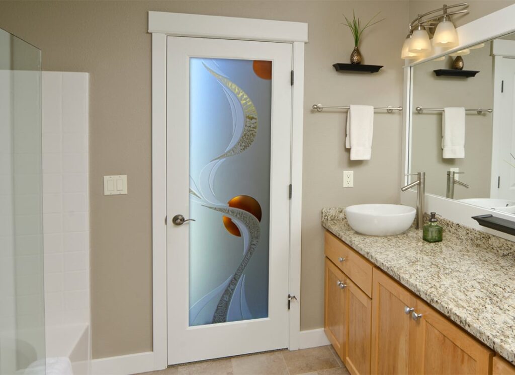 Ribbon Reflection Moons Semi-Private 3D GC Painted Frosted Glass Finish modern interior glass doors sans soucie  