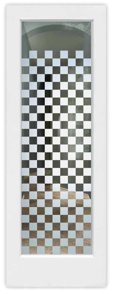 Checkerboard Semi-Private 1D Negative Frosted Glass Finish Modern Interior Glass Doors Sans Soucie 