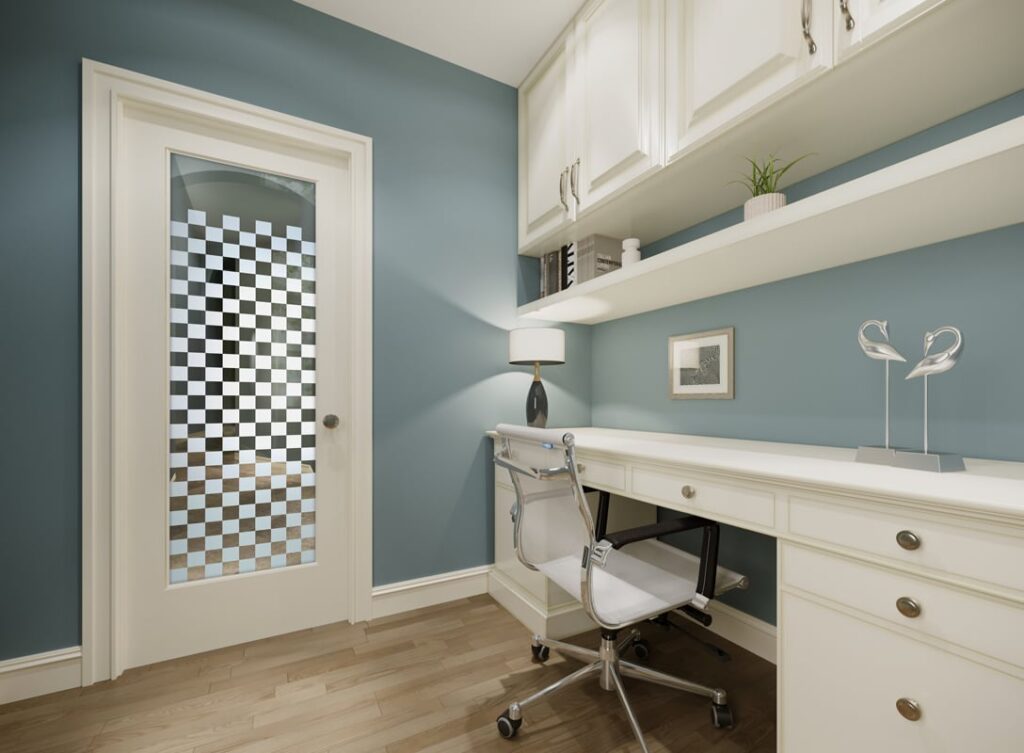 Checkerboard Semi-Private 1D Negative Frosted Glass Finish Modern Interior Glass Doors Sans Soucie 