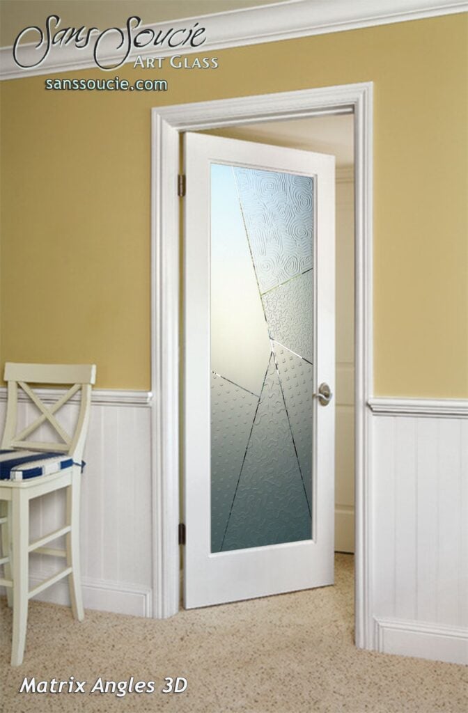 Matrix Angles Semi-Private 3D Enhanced Negative Frosted Glass Pantry Door Geometric Modern design Interior door Sans Soucie