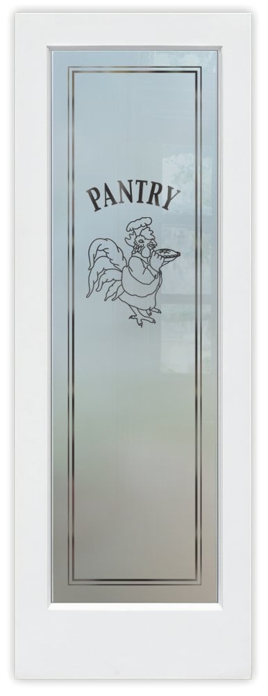 Rooster Chef Semi-Private 1D Negative Frosted Glass Finish Rustic Farmhouse Frosted Glass Pantry Doors Sans Soucie 