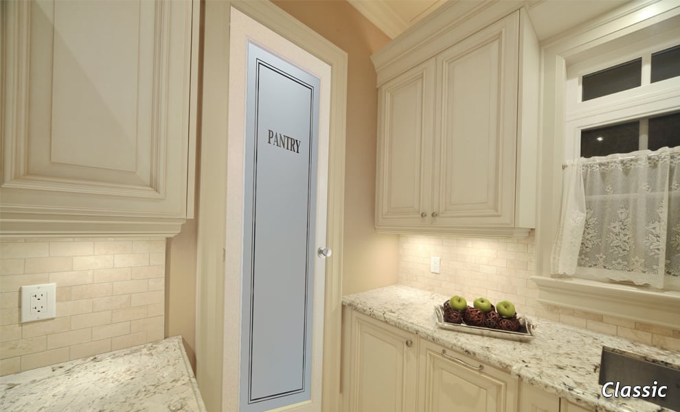 Classic Semi-Private 1D Negative 
Frosted Glass Finish Pantry Glass Doors Sans Soucie 