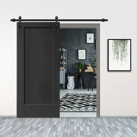 Paneled Wood and Metal Painted Interior Sliding Barn Door with Installation Hardware Kit 