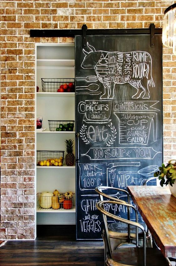 chalkboard sliding barn door kitchen pantry modern farmhouse design 