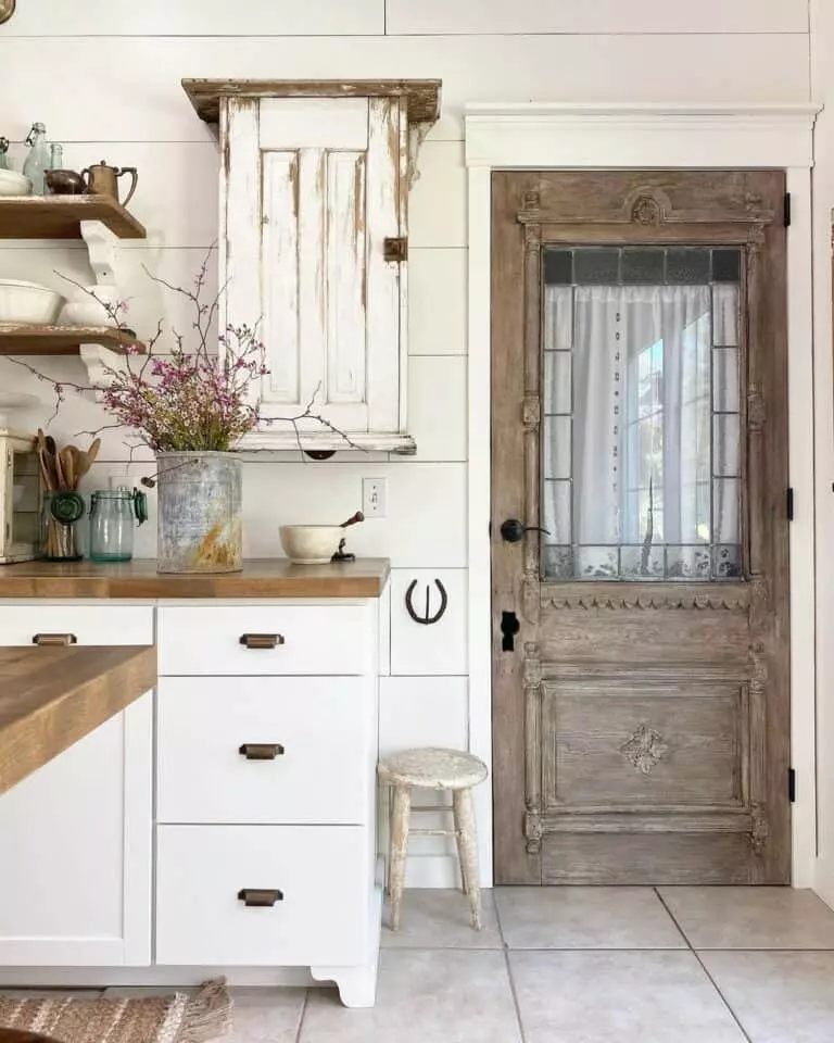 antique pantry door for kitchen with glass panel 