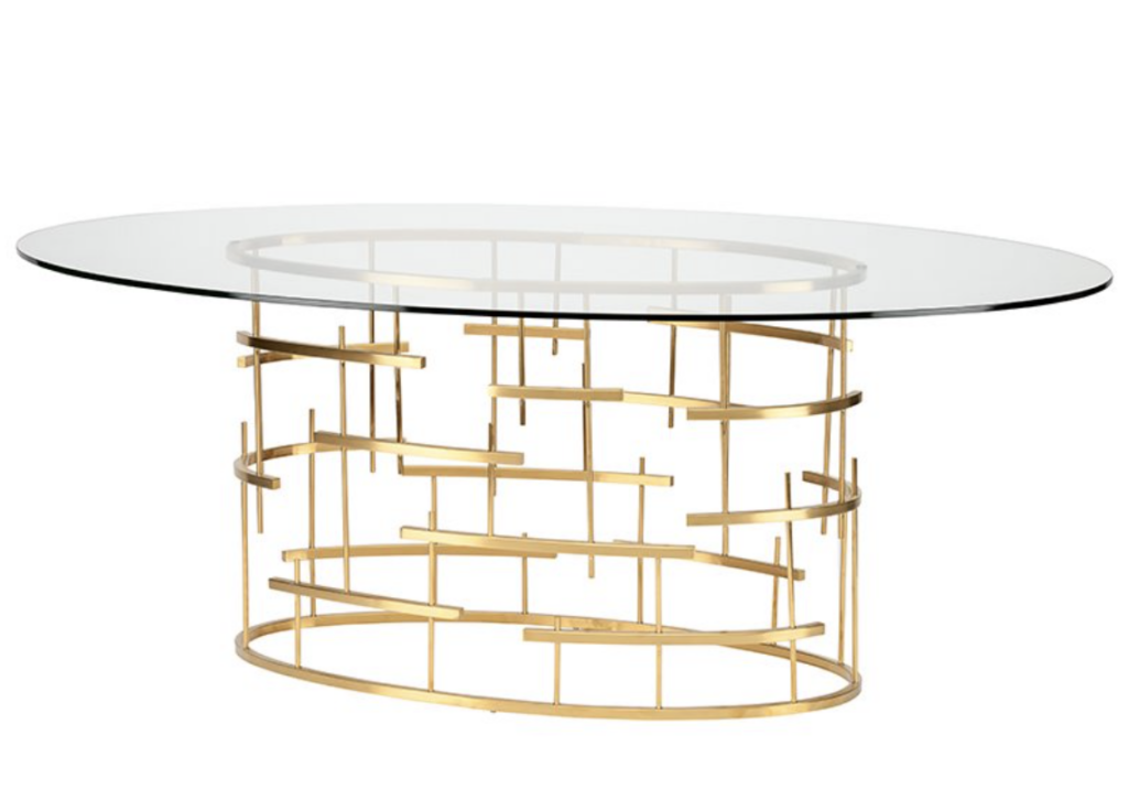 Modern Oval Glass Dining Table Base Example gold metal