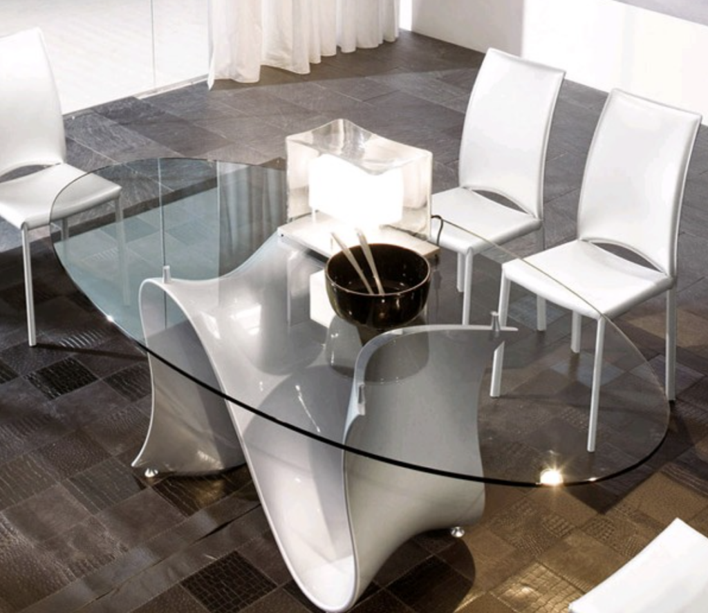 Modern Oval Glass Dining Table Base Example white laminate