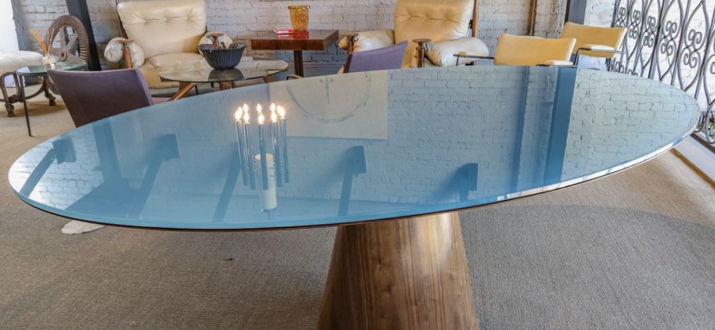 Modern Oval Glass Dining Table Base Example wood