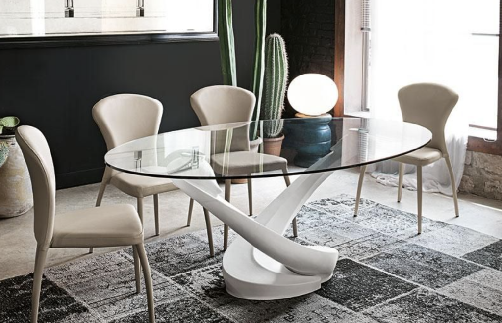 Modern Oval Glass Dining Table Base Example white freeform whape