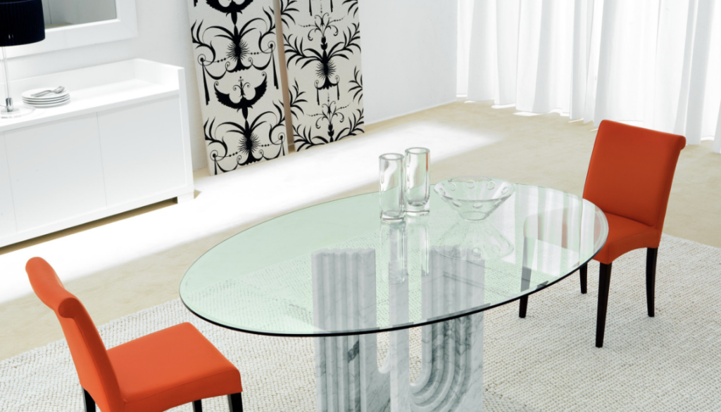 Modern Oval Glass Dining Table Base Example white u shape