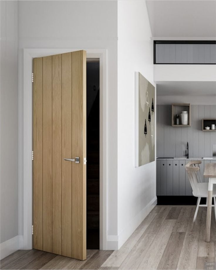 Oak vertical plank interior door modern retro vibe pantry door 