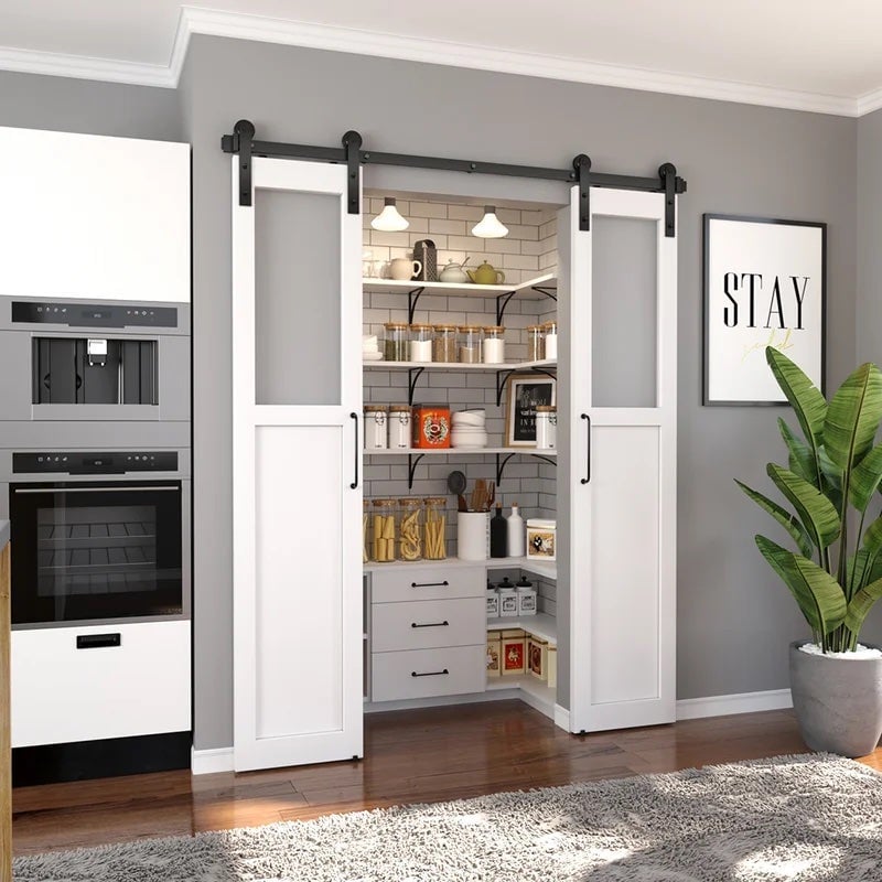 white pantry sliding barn doors with frosted glass modern farmhouse style 