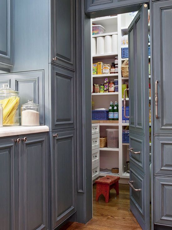 Pantry Walk Through Cabinet Door Traditional Style grey blue 