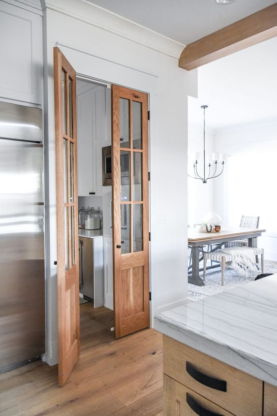 Wood Grain pantry cabinet doors French double doors Modern Farmhouse Pantry