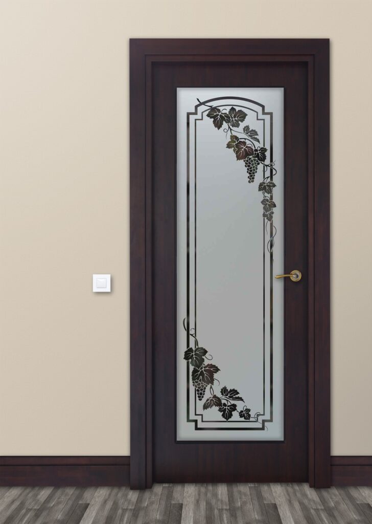 Vineyard Grapes Cascade Arched Semi-Private 1D Negative Frosted Glass Pantry Doors Sans Soucie 