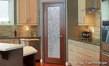 prehung pantry door wispy tree Semi-Private 1D Pinstripe Frosted glass finish Sans Soucie