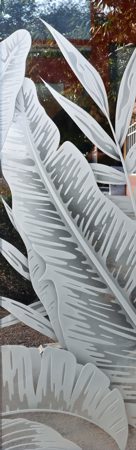 Interior Glass Insert with a sandblast Frosted Glass Tropical Design Custom-Designed Decorative Etched Glass